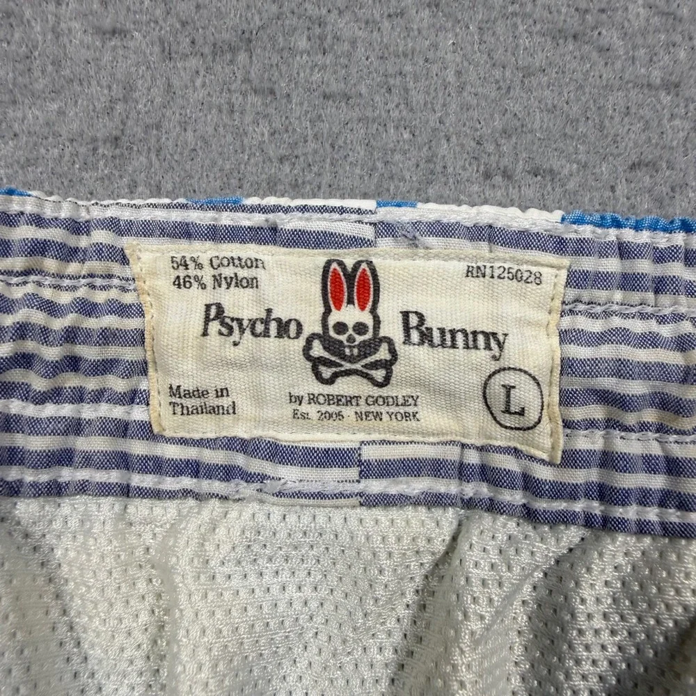 Psycho Bunny Mens Swim Trunks Blue White Skull Bunny Graphic Shorts Large